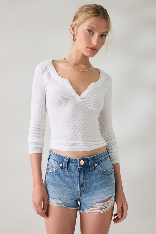 Short en denim taille haute à ourlet Dolphin True Religion #4