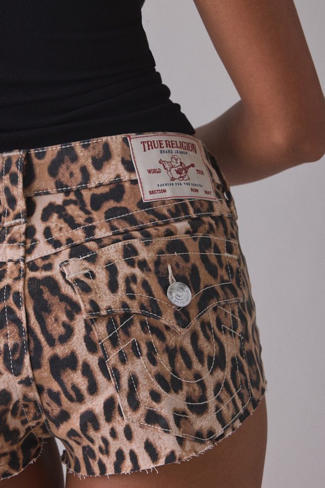 Micro-short en denim à taille basse à rabat léopard épicé True Religion #3
