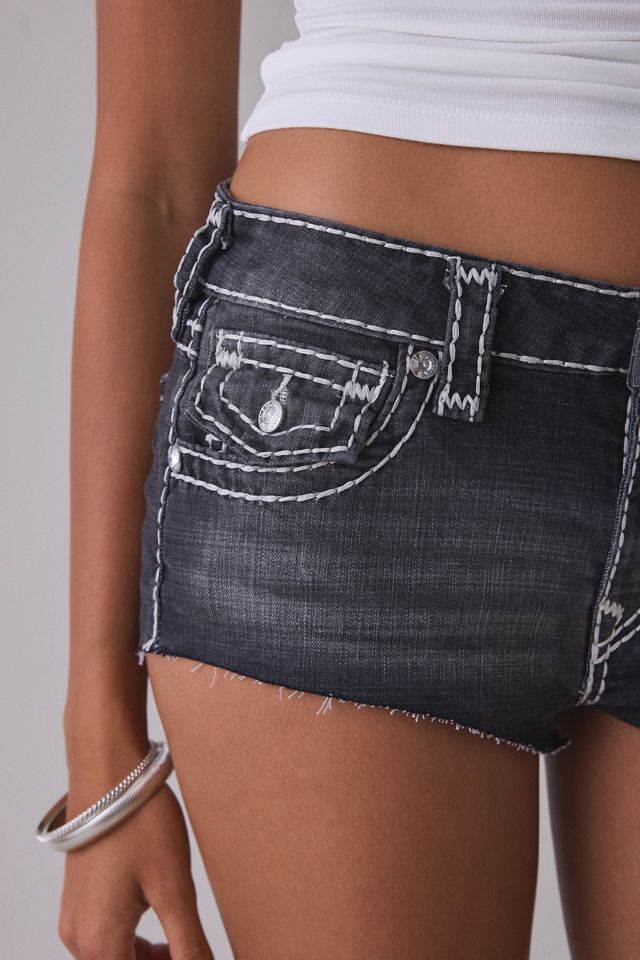 True Religion Spicy Flap Low-Rise Denim Micro Shorts | Urban
