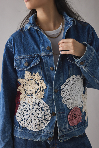 ReMADE By UO Handmade Crochet Patched Denim Jacket | Urban Outfitters