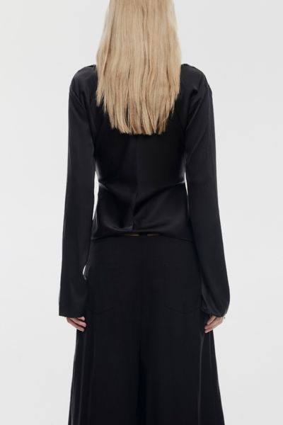 Lioness Mariah Long Sleeve Asymmetric Tie-Front Satin Top