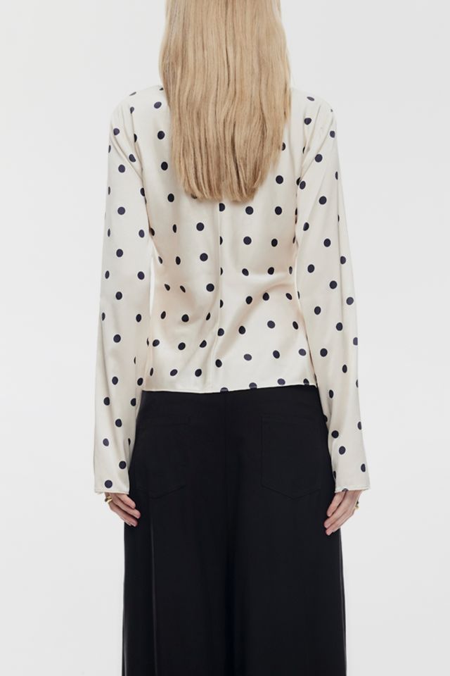Lioness Mariah Long Sleeve Asymmetric Tie-Front Satin Top #1