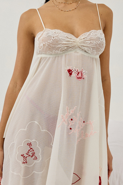 Out From Under Lost Time Embroidered Sheer Asymmetric Hanky Hem Slip