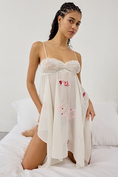 Out From Under Lost In Time Embroidered Sheer Asymmetric Hanky Hem Slip