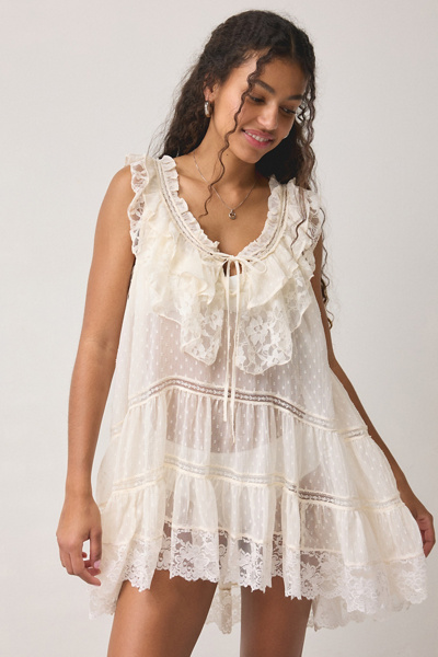 knee length dresses for ladies Baltic Born Womens Aspen Smocked Lace Maxi Dress | Off White