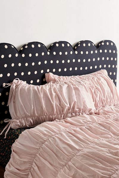 Jolie Scalloped Polka Dot Upholstered Floating Headboard