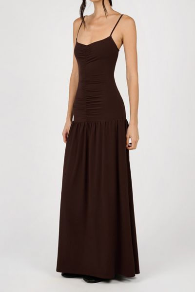 Weworewhat Ruched Front Scoop Maxi Dress In Burgundy