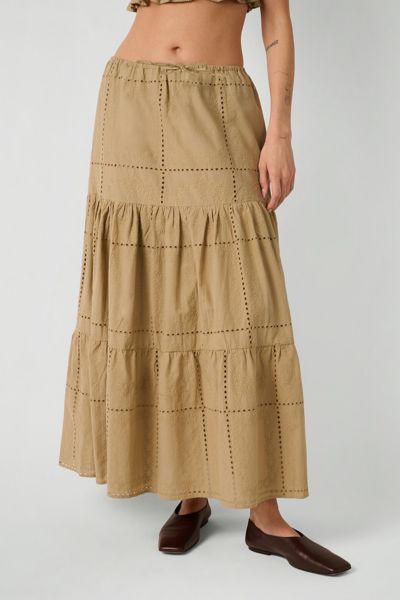 Weworewhat Broderie Midi Skirt In Brown