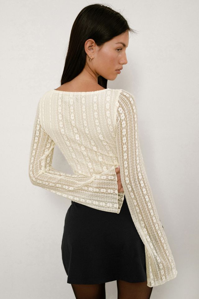 Motel Malakai Lace Asymmetric Boatneck Long Sleeve Top #1