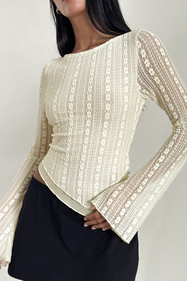 Motel Malakai Lace Asymmetric Boatneck Long Sleeve Top #2