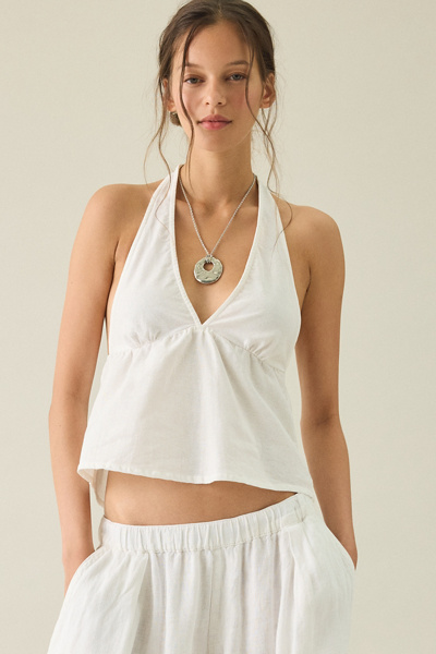 Motel Eldana Plunging Halter Neck Babydoll Top