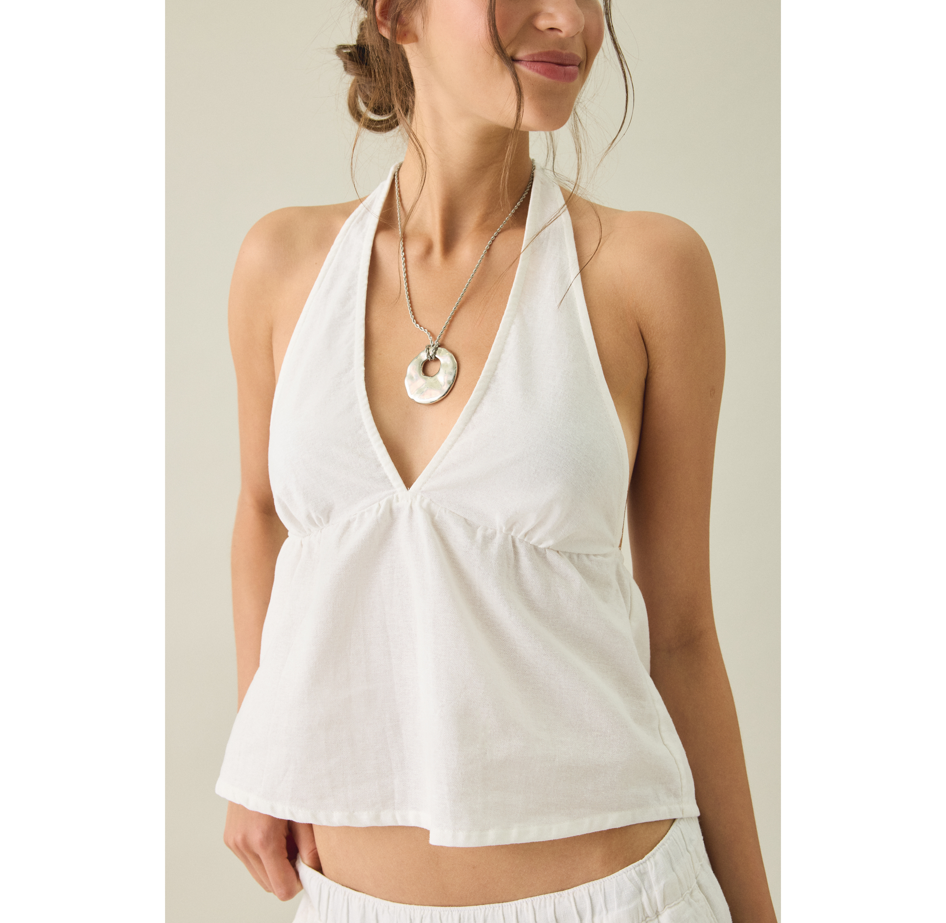 Motel Eldana Plunging Halter Neck Babydoll Top