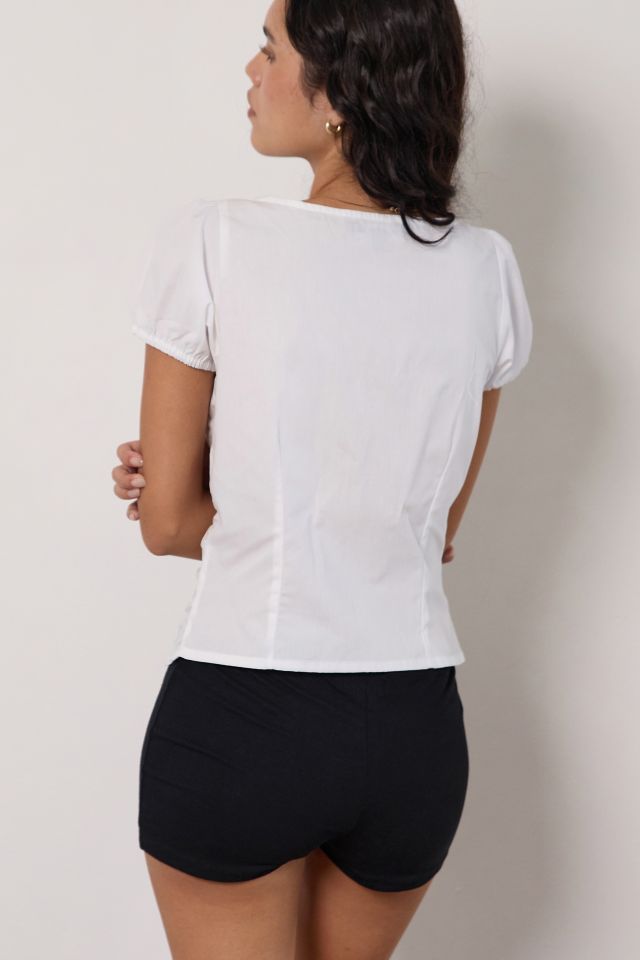 Motel Ilase Plunging Ruched Short Sleeve Blouse #1