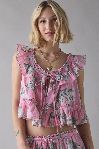 Out From Under Love Letters Ruffle Babydoll Top + Micro Shorts PJ Set