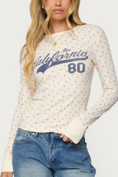 Edikted Cali Floral Ribbed Long Sleeve T Shirt