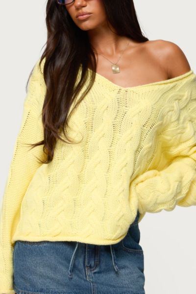 Edikted Inga Oversized Cable Knit Sweater In Yellow, Women's At Urban Outfitters In Yellow