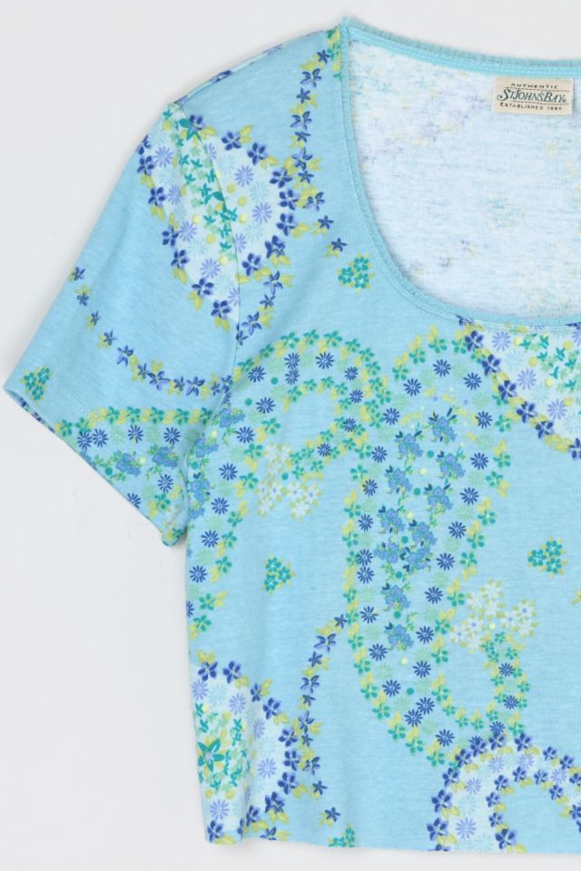Vintage 90s Flower Printed Cropped T-Shirt #1