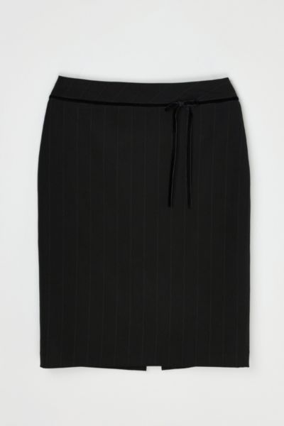 Vintage Y2k Pinstriped Midi Skirt with Velvet Tie