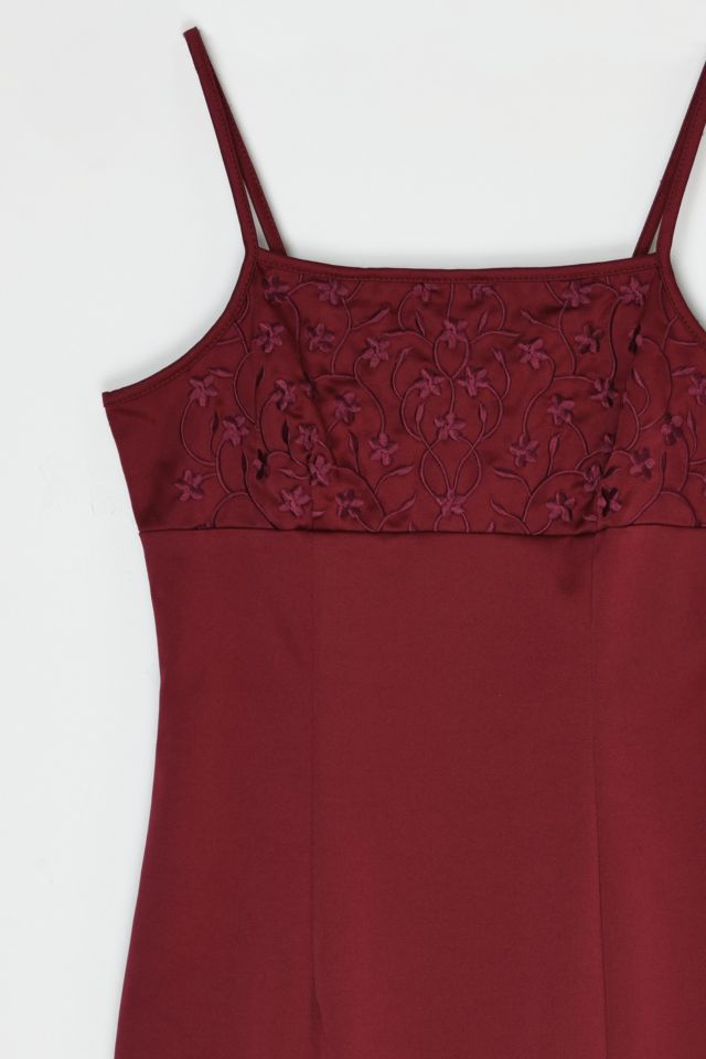 Vintage Y2k Dark Red Embroidered Mini Dress #1
