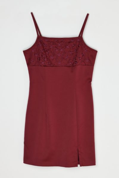 Vintage Y2k Dark Red Embroidered Mini Dress