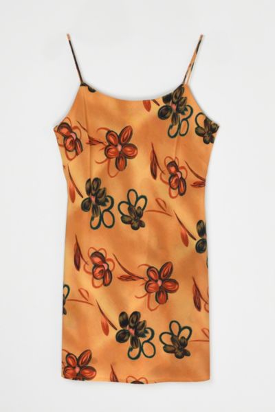 Vintage Y2k Orange Printed Tied Mini Dress