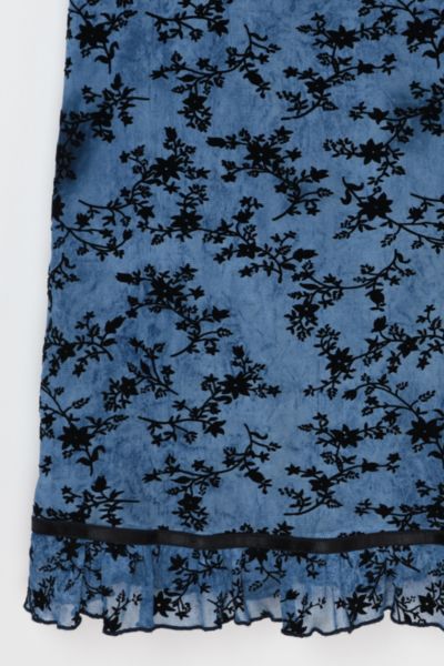 Vintage Y2k Flocked-Velvet Mini Dress with Tie