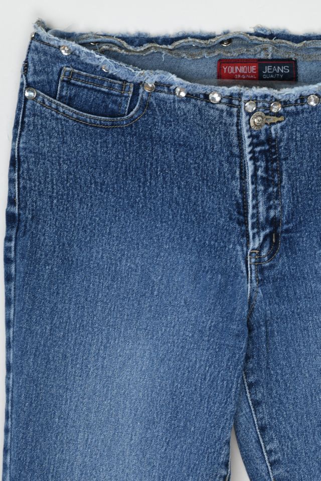 Vintage Y2k Rhinestone Studded Cutoff-Waist Jeans #1