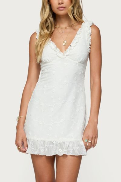 Edikted Shayla Ruffle Trim Minidress In White