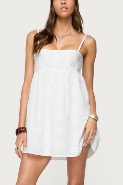 Edikted Winifred Eyelet Babydoll Mini Dress In White, Women's At Urban Outfitters In White