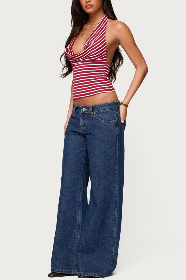 Edikted Striped Cowl Neck Halter Top #1