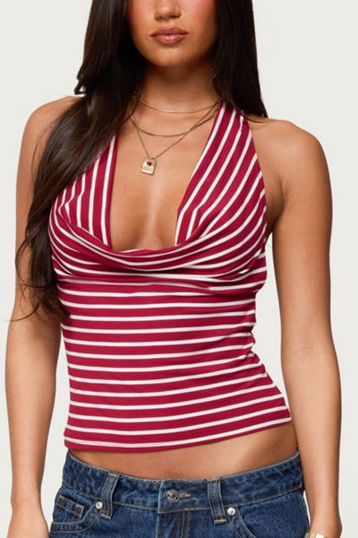 Edikted Striped Cowl Neck Halter Top