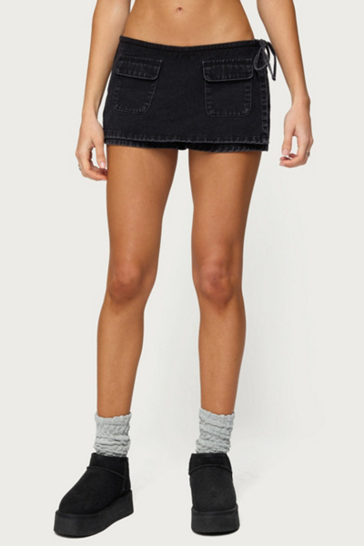 Edikted Giselle Wrap Denim Mini Skort