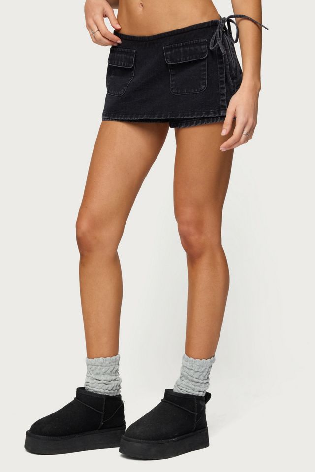 Edikted Giselle Wrap Denim Mini Skort #2