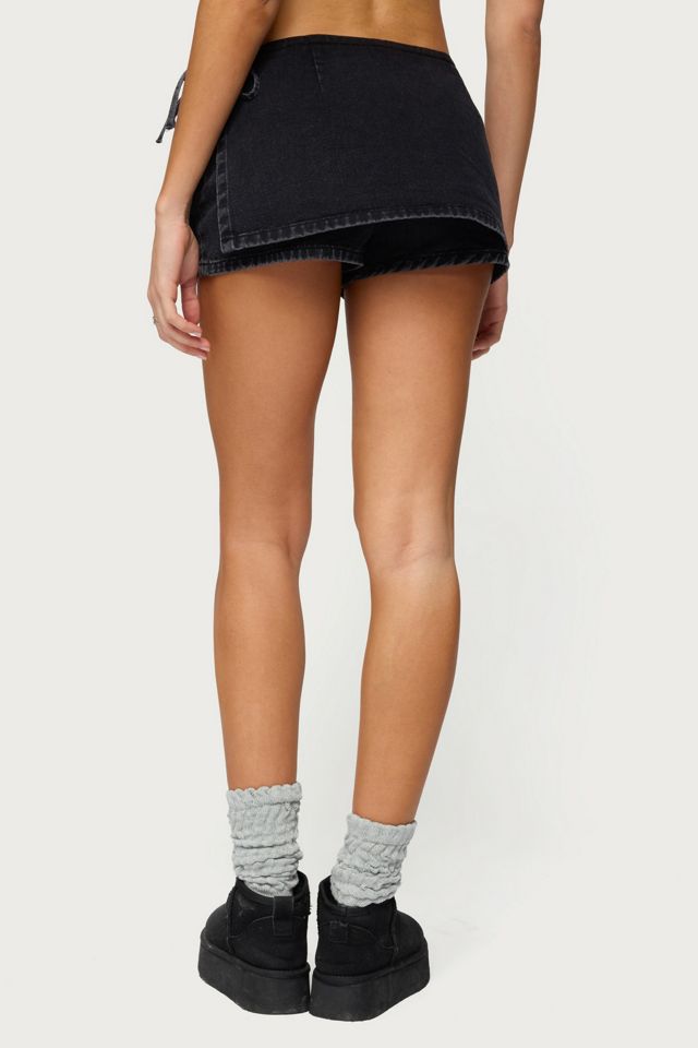 Edikted Giselle Wrap Denim Mini Skort #3