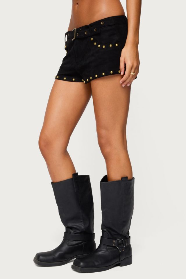 Edikted Studded Faux Suede Micro Shorts #2