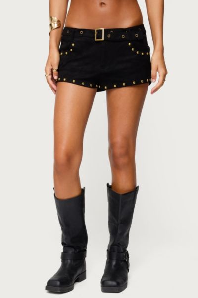 Edikted Studded Faux Suede Micro Shorts