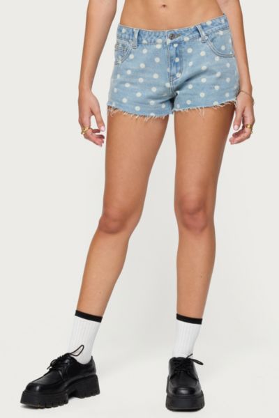 Edikted Josie Polka Dot Denim Shorts In Blue/washed, Women's At Urban Outfitters