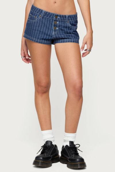 Edikted Hanson Pinstripe Denim Shorts In Blue, Women's At Urban Outfitters In Blue