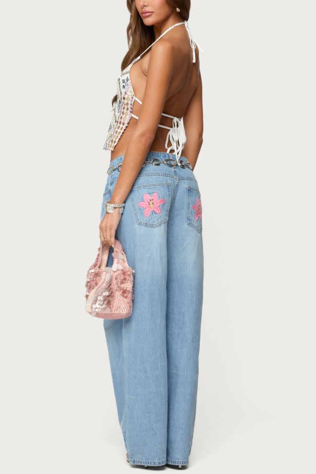 Edikted Mirra Embroidered Flower Low Rise Jeans #1