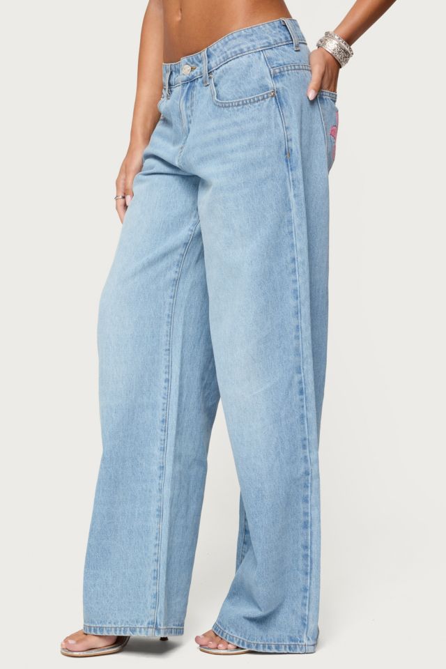 Edikted Mirra Embroidered Flower Low Rise Jeans #2