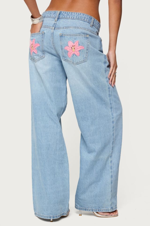 Edikted Mirra Embroidered Flower Low Rise Jeans #4