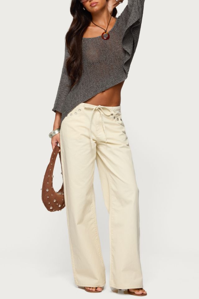 Edikted Grommet Tie Waist Low Rise Jeans #1