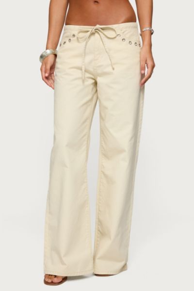 Edikted Grommet Tie Waist Low Rise Jeans
