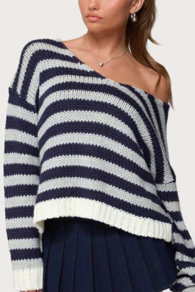 Edikted Eugenie Oversized Striped Knit Sweater In Navy, Women's At Urban Outfitters In Multi