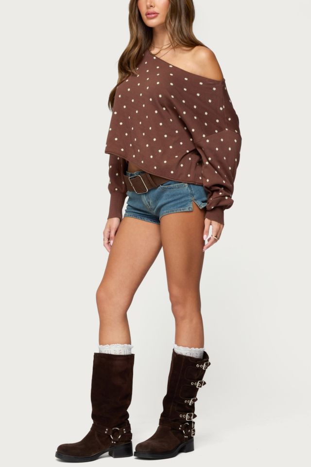 Edikted Oversized Off Shoulder Polka Dot Sweater #1