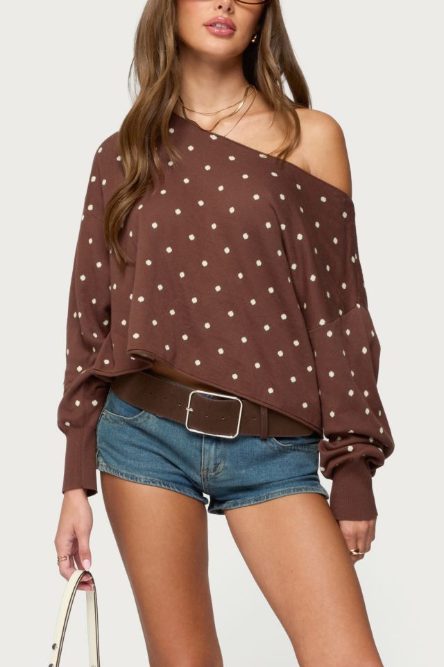 Edikted Oversized Off Shoulder Polka Dot Sweater #3