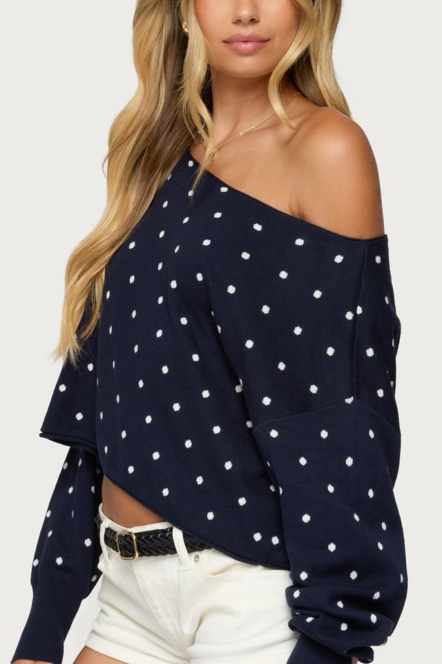 Edikted Oversized Off Shoulder Polka Dot Sweater #2