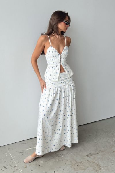 Weworewhat Ruched Waist Midi Skirt In White