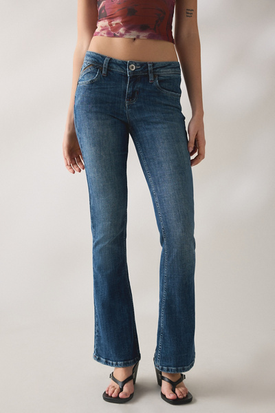 Bdg Brooke Embellished Back Pocket Low-rise Flare Jean In Tinted Denim, Women's At Urban Outfitters In Blue