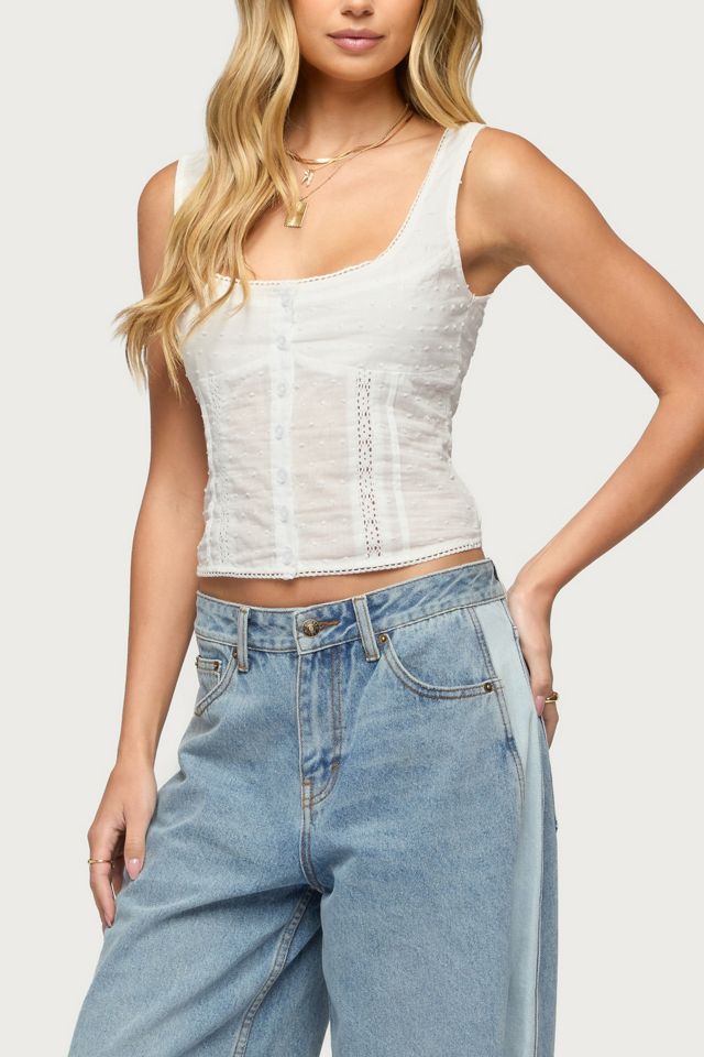 Edikted Embroidered Cotton Button Up Top #3